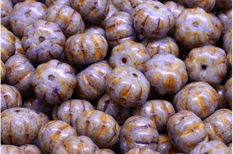 Pumpkin Beads, White 65328 (02010-65328), Glass, Czech Republic