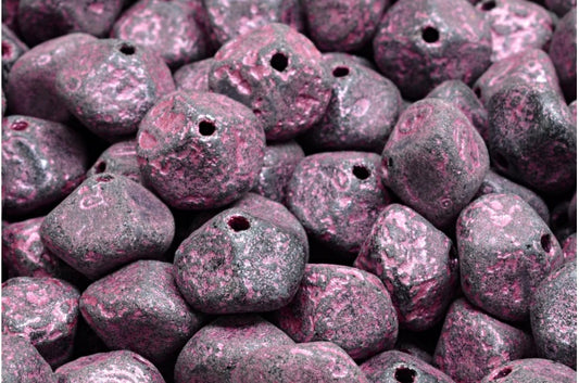 OUTLET 10 grams Meteorite Beads, 13 x 13 mm, Black Etched Pink Lined (23980-ETCH-54321), Glass, Czech Republic