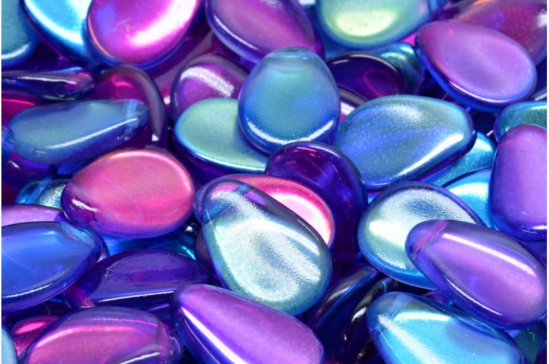 アネモネの花びらビーズ、クリスタルグロッシーブルーバイオレット(00030-48102)、ガラス、チェコ共和国