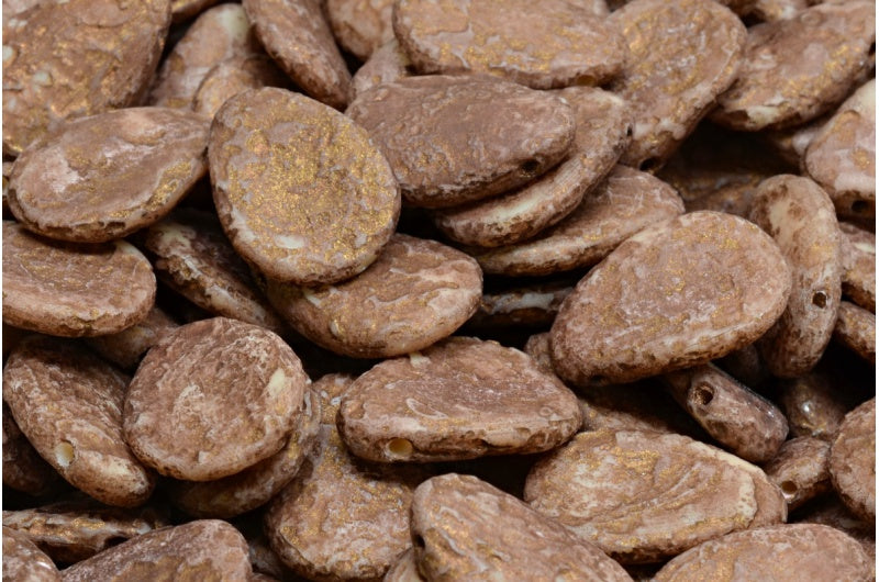 アネモネの花びらビーズ、ベージュエッチングブロンズライン(13020-ETCH-54317)、ガラス、チェコ共和国