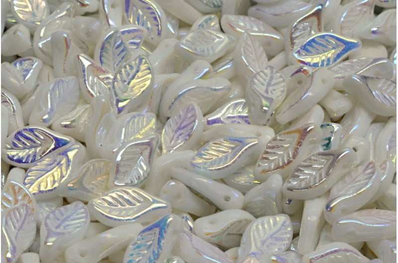 Bay Leaf Beads, White Ab Full (2X Side) (02010-28703), Glass, Czech Republic