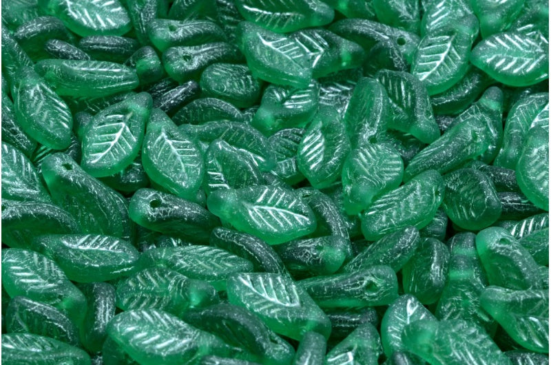 OUTLET 10 grams Bay Leaf Beads, 6 x 12 mm, Transparent Green Emerald Matte Green Lined (50720-84100-54322), Glass, Czech Republic