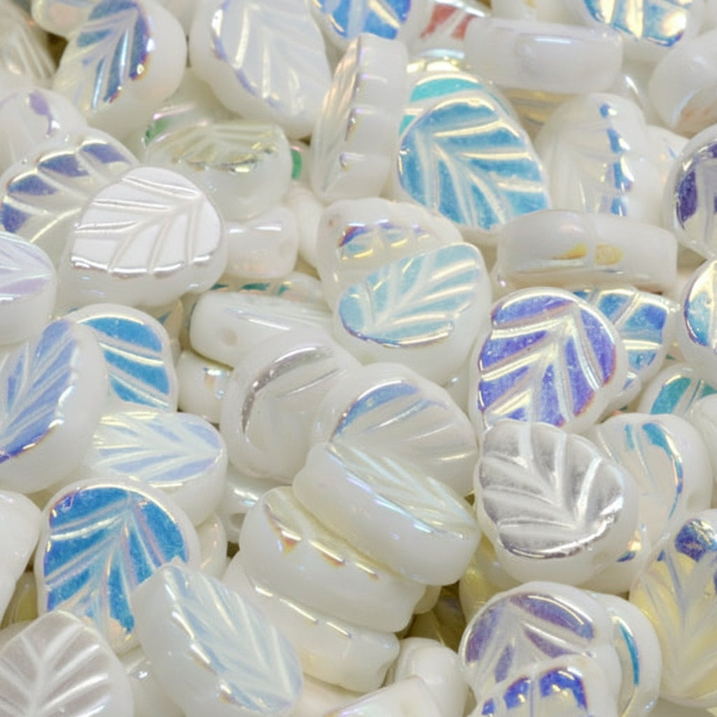 奥特莱斯 10 克薄荷叶珠,10 x 8 毫米,白色 Ab Full(2X 侧面)(02010-28703),玻璃,捷克共和国