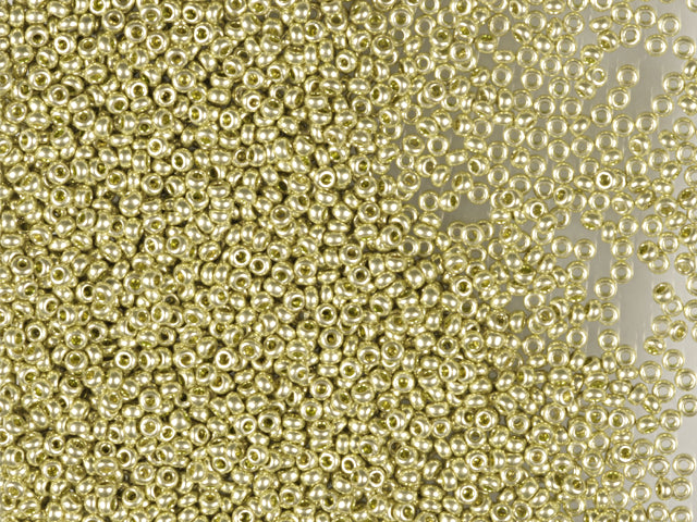 1 kg Preciosa Ornela Seed Beads Coated, Round Hole, Loose, Green Solgel Metallic (18154), Glass, Czech Republic, OUTLET