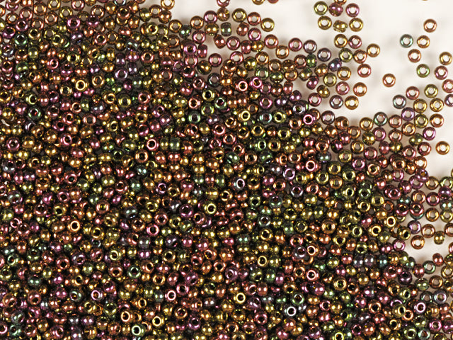 Wholesale (1kg / 500g) Preciosa Ornela Seed Beads Coated, Round Hole, Loose, Dark Topaz, Bronze Red Iris (19195), Glass, Czech Republic, OUTLET