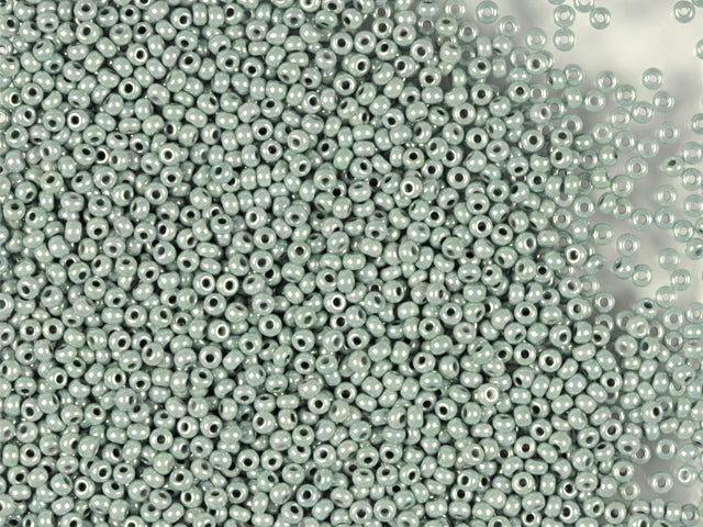 1 kg Preciosa Ornela Seed Beads Coated, Round Hole, Loose, Chalkwhite, Green Lustered (46055), Glass, Czech Republic, OUTLET