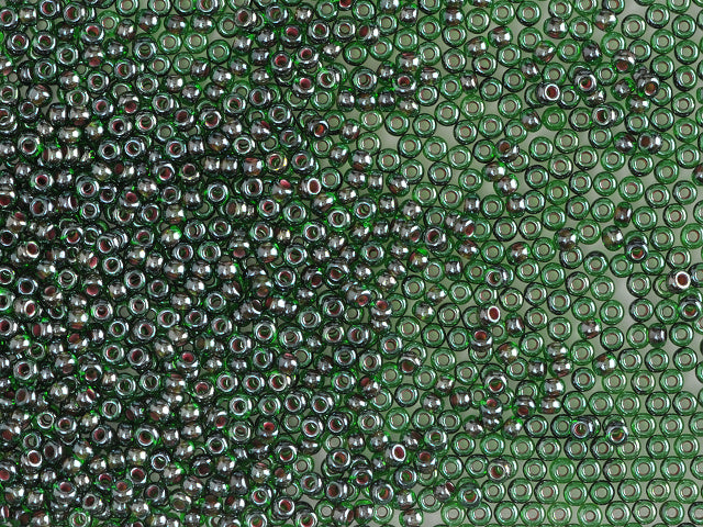 1 kg Preciosa Ornela Seed Beads Coated, Round Hole, Loose, Transp. Green, Colour Lined Red, Sfinx (51128), Glass, Czech Republic, OUTLET