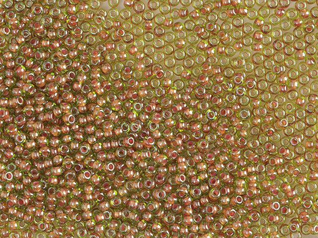 1 kg Preciosa Ornela Seed Beads Coated, Round Hole, Loose, Transp. Lt. Green, Colour Lined Red, Sfinx (51228), Glass, Czech Republic, OUTLET