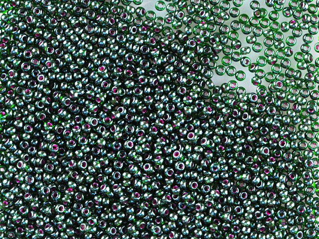 1 kg プレシオサ オルネラ シードビーズ コーティング済み、丸穴、ばら売り、透明グリーン、カラーライン入りレッド、Sfinx (51396)、ガラス、チェコ共和国、アウトレット