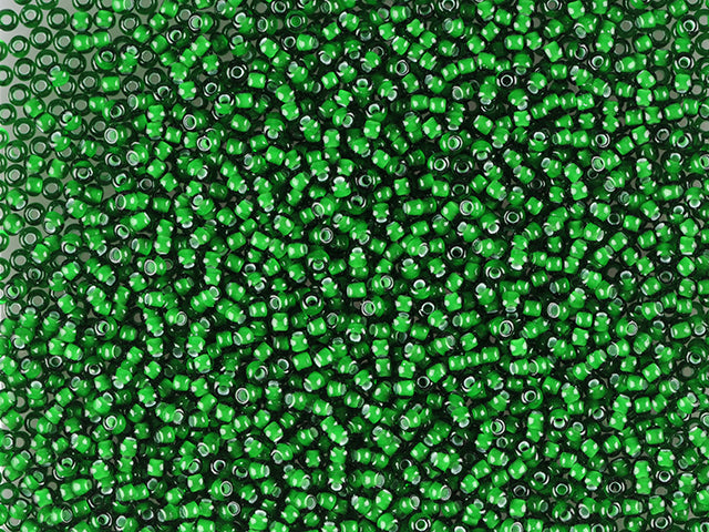 1 kg プレシオサ オルネラ シードビーズ コーティング済み、丸穴、ばら売り、透明グリーン、カラーライニング チョークホワイト; プレシオサ ホワイトライニング (55066)、ガラス、チェコ共和国、アウトレット