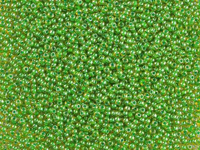 1 kg プレシオサ オルネラ シードビーズ コーティング済み、丸穴、ルース、透明イエローアンバー、カラーライングリーン、Sfinx (81358)、ガラス、チェコ共和国、アウトレット