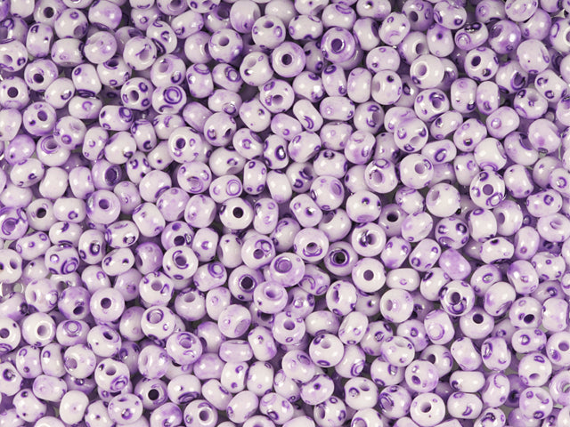1 kg Preciosa Ornela Seed Beads Coated, Round Hole, Loose, Chalkwhite, Violet Speckled (26228), Glass, Czech Republic, OUTLET