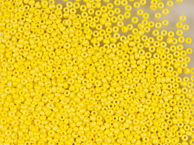 Wholesale (1kg / 500g) Preciosa Ornela Seed Beads Coated, Round Hole, Mat, Loose, Opaque Yellow "Limon", Rainbow (84110), Glass, Czech Republic, OUTLET
