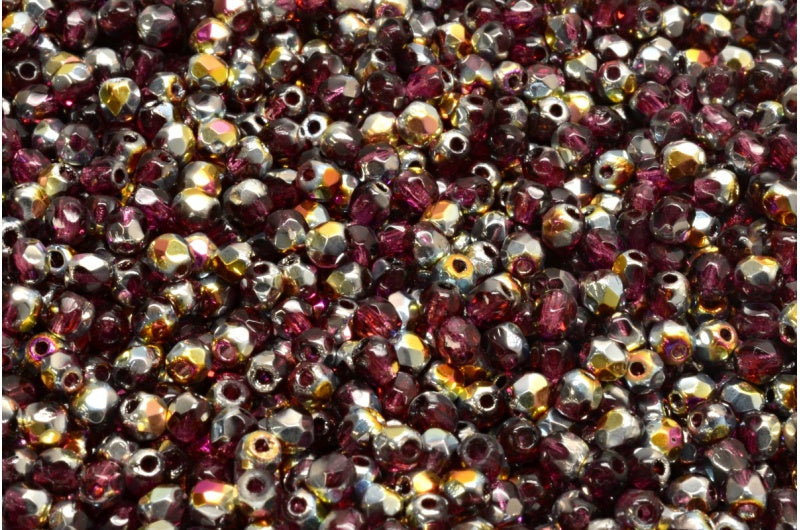 Fire Polished Faceted Beads Round, Transparent Red Volcano (70350-28001), Bohemia Crystal Glass, Czech Republic