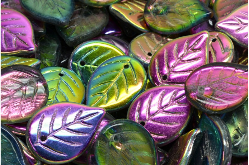 OUTLET 10 grams Apple Leaf Beads, 18 x 13 mm, Crystal Vitrail (00030-28137), Glass, Czech Republic