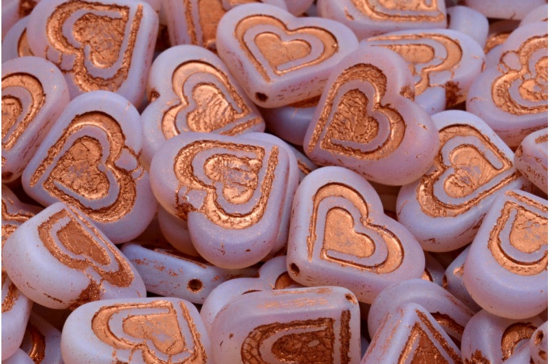 ハート・イン・ハートビーズ、オパールピンクマット銅線(71010-84100-54319)、ガラス、チェコ共和国