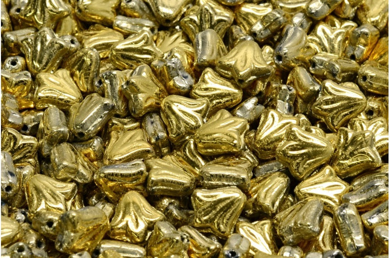 ユリの花のビーズ、クリスタルゴールド(00030-26443)、ガラス、チェコ共和国