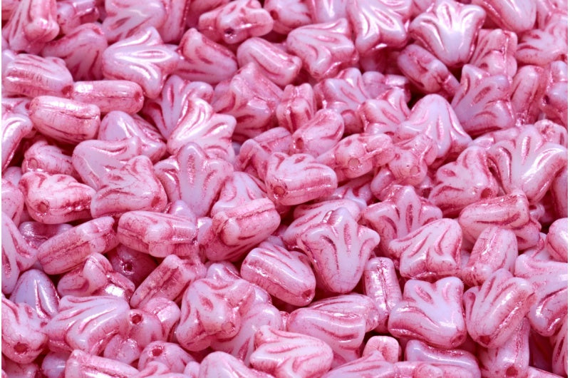 OUTLET 10 grams Lily Flower Beads, 9 x 9 mm, White Pink Lined (02010-54321), Glass, Czech Republic