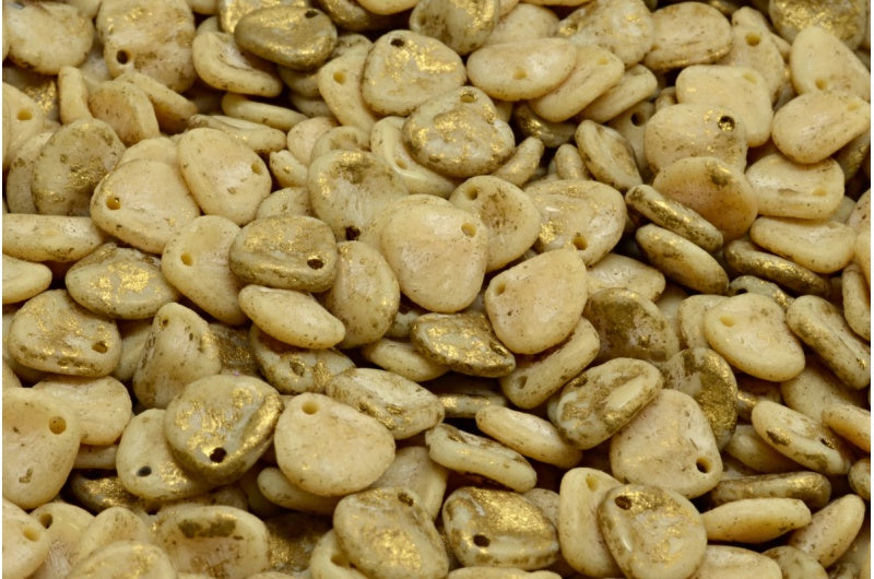 玫瑰花瓣珠,米色蚀刻金内衬 (13020-etch-54302),玻璃,捷克共和国