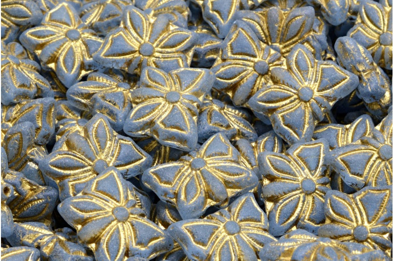 アウトレット 10グラム バタフライビーズ、15 x 12 mm、透明ブルーゴールドラインマット(30020-54302-84100)、ガラス、チェコ共和国