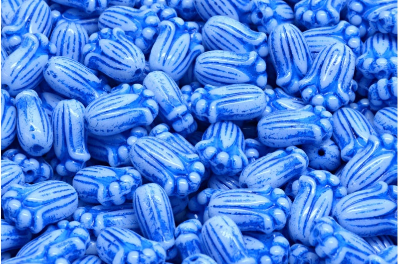 Tulip Bud Beads, Light Blue Blue Lined (33000-54309), Glass, Czech Republic
