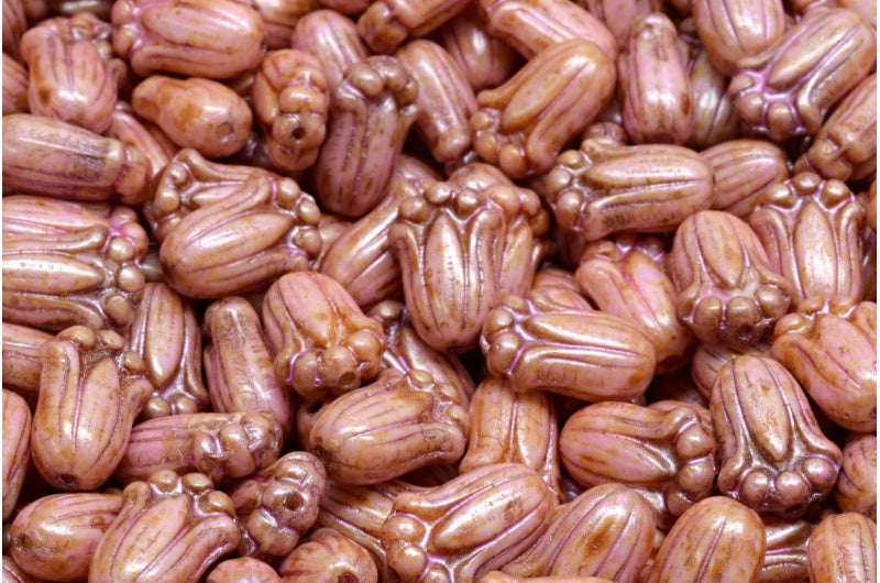 Tulip Bud Beads, White Pink Beige Luster Spotted (02010-65323), Glass, Czech Republic
