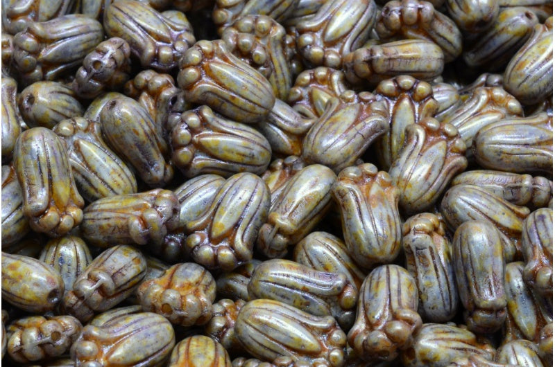 郁金香花蕾珠,白色紫色棕色光泽斑点 (02010-65329),玻璃,捷克共和国