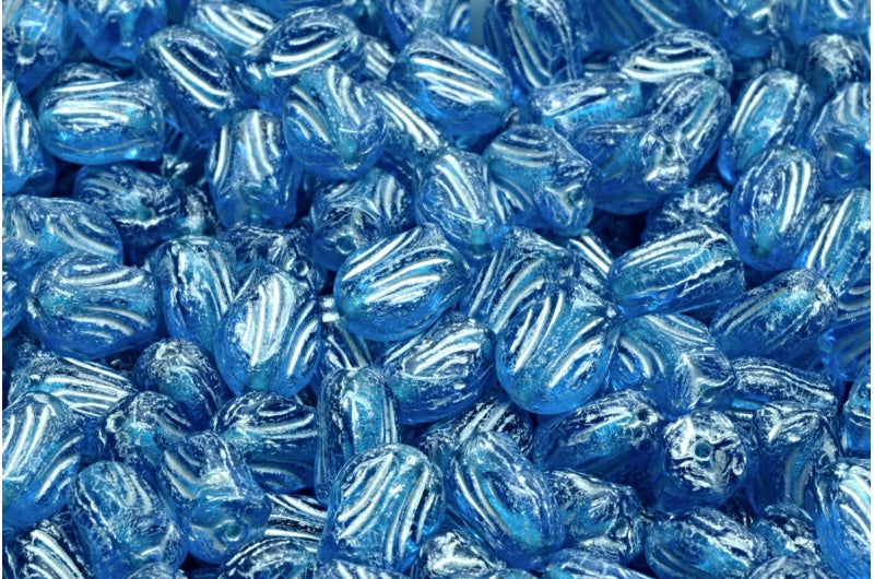 Mini Tulip Beads, Transparent Aqua Silver Lined (60040-54301), Glass, Czech Republic