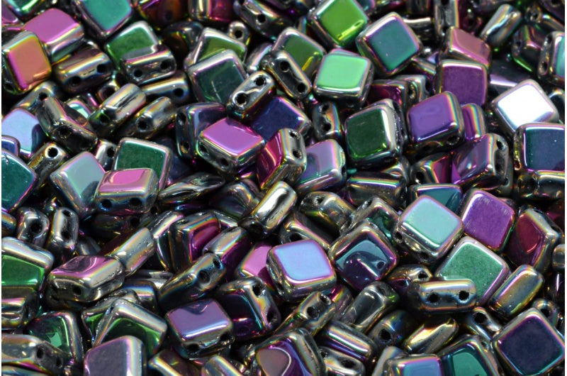 2穴プレスタイルビーズ、ブラック 29443 (23980-29443)、ガラス、チェコ共和国