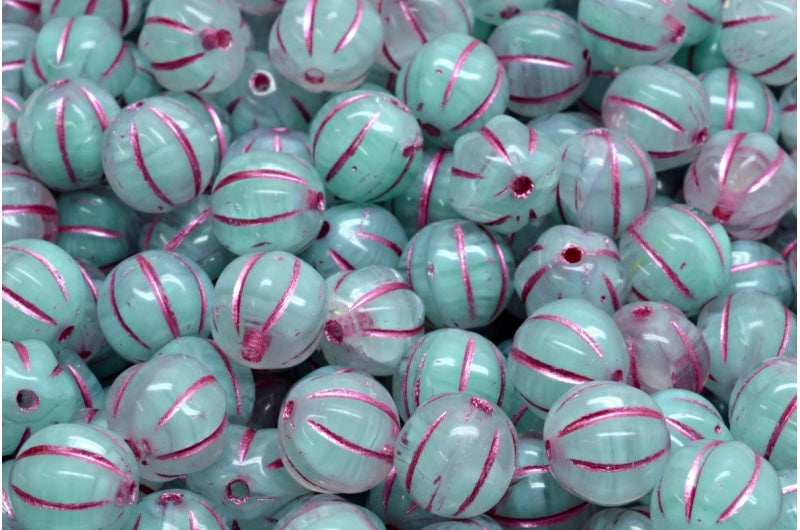 メロンビーズ、R0613 ピンクライン(R0613-54321)、ガラス、チェコ共和国