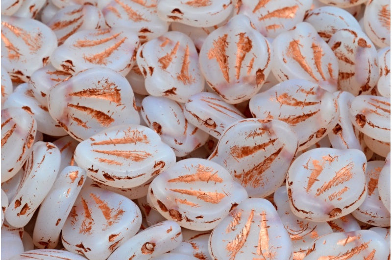 牡丹の花びらビーズ、オパールホワイトマット銅線(01000-84100-54319)、ガラス、チェコ共和国