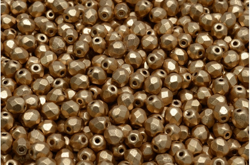 Faceted Round Fire Polished Beads, Crystal Aztec Pale Gold (00030-01710), Glass, Czech Republic