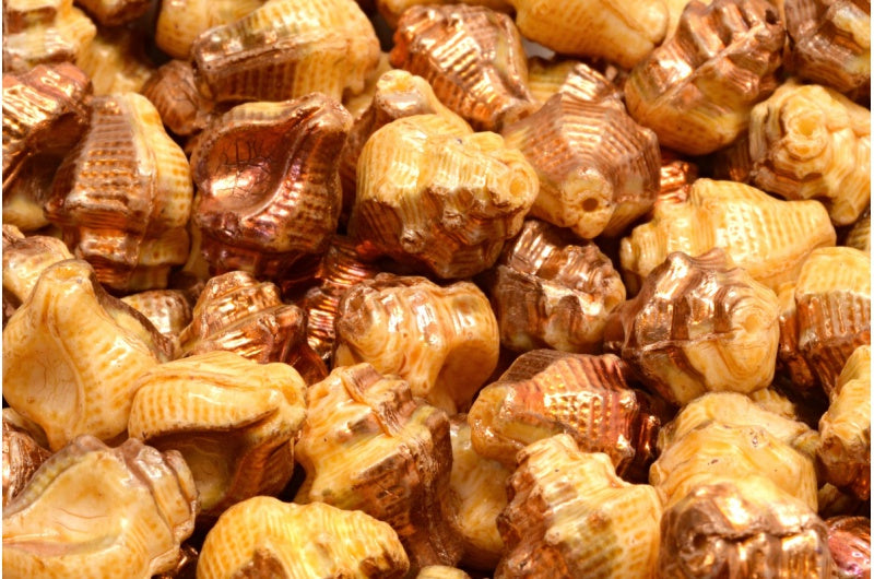 Murex Shell Beads, White Sliperit Luster Brown Full Coated (02010-29501-14413), Glass, Czech Republic