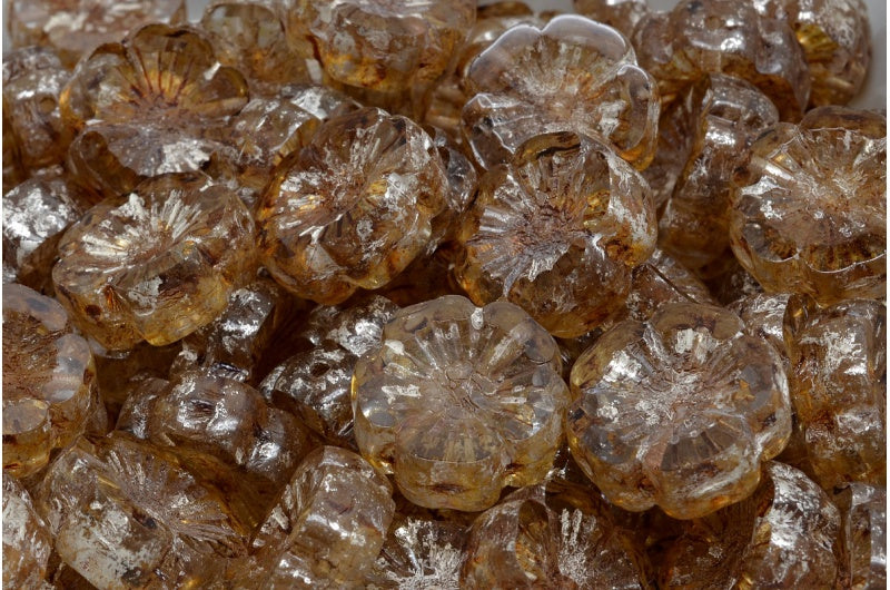 Table Cut Hawaii Flower Beads, Crystal Senegal Silver (00030-15681), Glass, Czech Republic