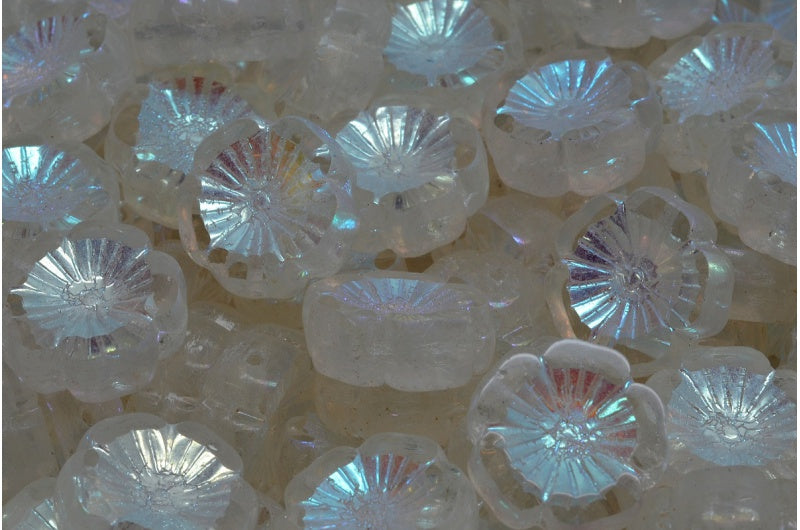 テーブルカットハワイフラワービーズ、クリスタルアブフル(2Xサイド)(00030-28703)、ガラス、チェコ共和国