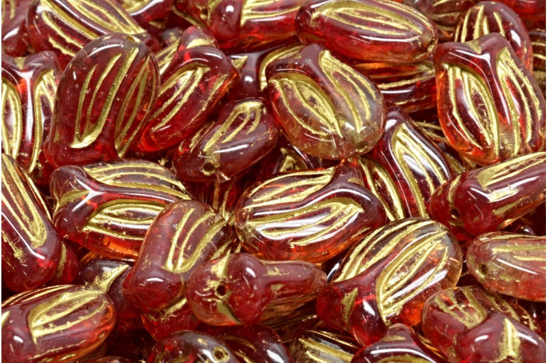 Tulip Beads, R0098 Gold Lined (R0098-54302), Glass, Czech Republic