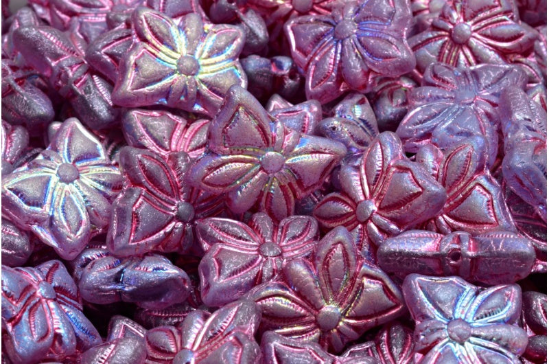 バタフライビーズ、透明ブルーマットABピンクライン(30020-84100-28701-54321)、ガラス、チェコ共和国