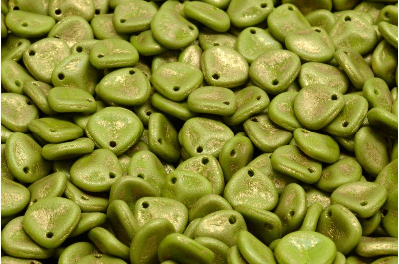 Rose Petal Beads, Green Tm Matte Gold Lined (53420-TM-84100-54302), Glass, Czech Republic