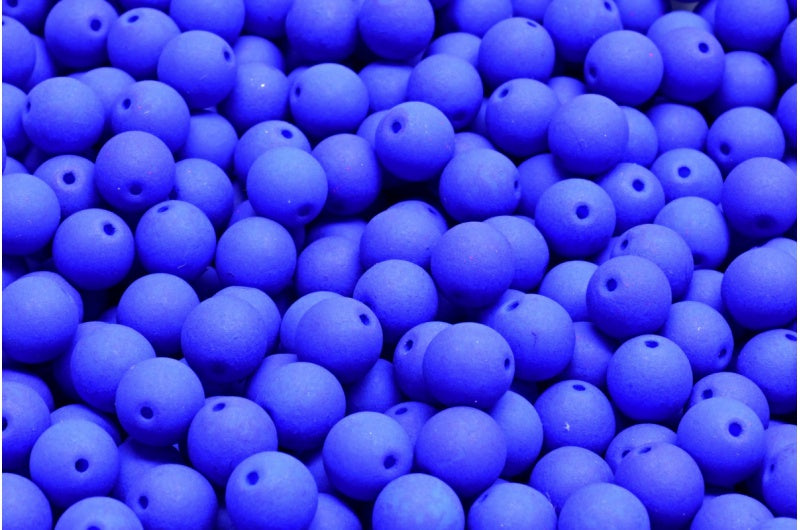 Round Druck Beads, White Neon Ocean Blue (02010-25126), Glass, Czech Republic