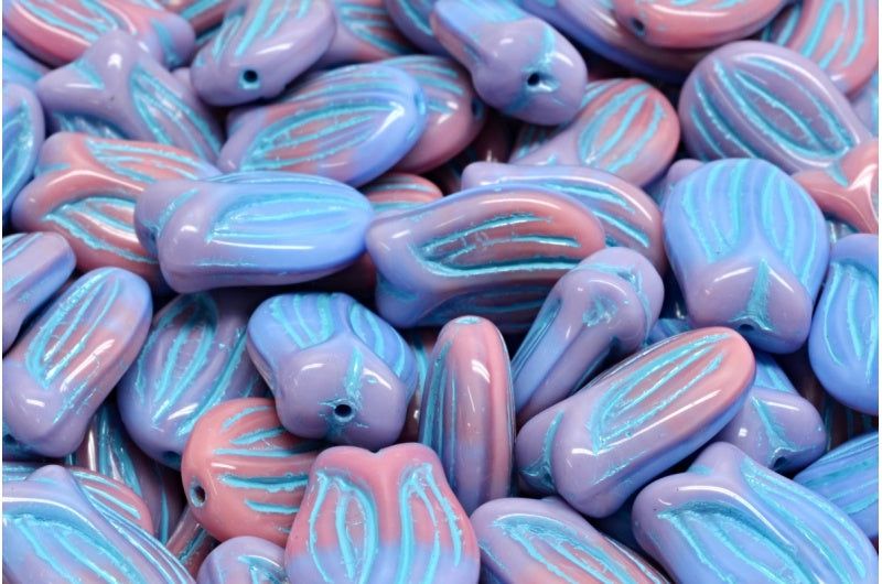OUTLET 10 grams Mini Tulip Beads, 16 x 11 mm, Mix Blue Pink Opaque Light Blue Lined (37724-54308), Glass, Czech Republic