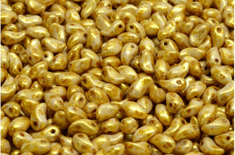 Tulip Petal Beads, White Gold Luster Spotted (02010-65322), Glass, Czech Republic