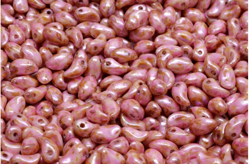 郁金香花瓣珠,白色粉红色米色光泽斑点(02010-65323),玻璃,捷克共和国