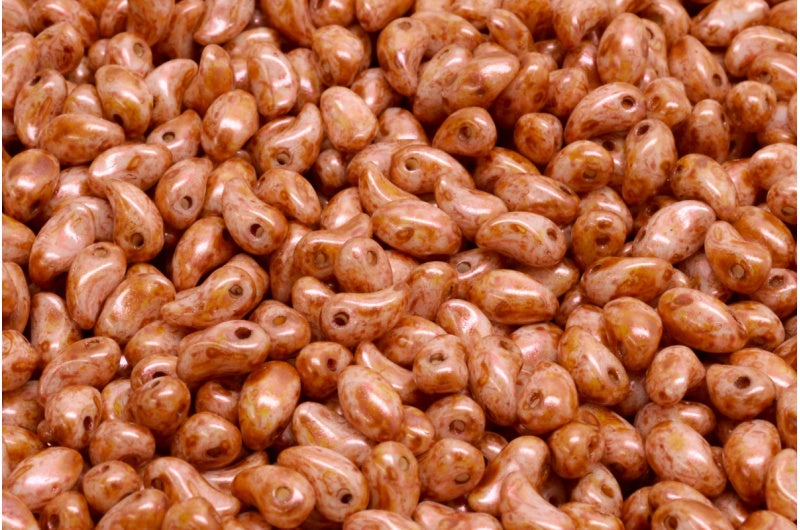 チューリップの花びらビーズ、白銅光沢斑点(02010-65324)、ガラス、チェコ共和国