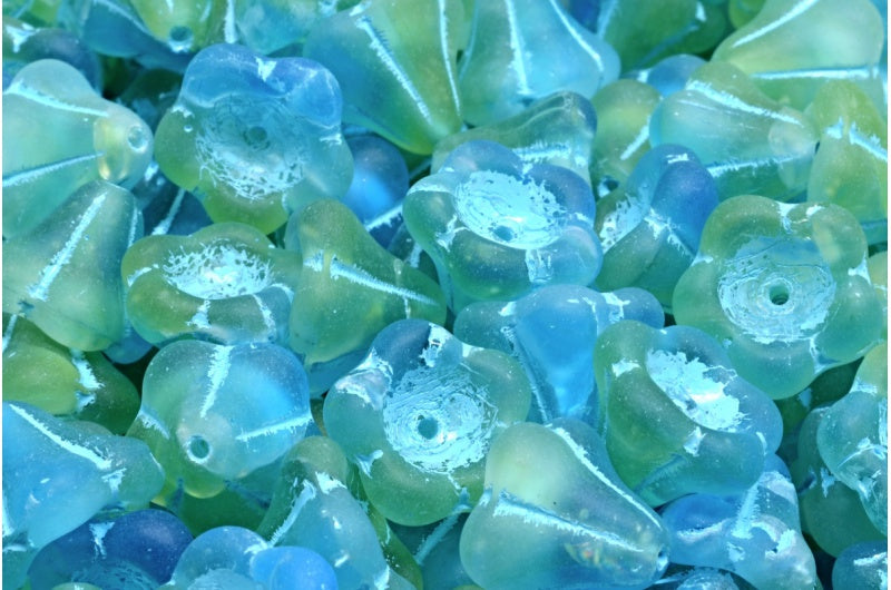 Bell Flower Beads, R0065 Matte Light Blue Lined (R0065-84100-54308), Glass, Czech Republic