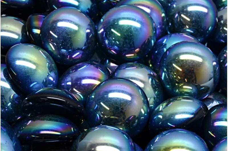 カボションビーズ、ブラックAb(23980-28701)、ガラス、チェコ共和国