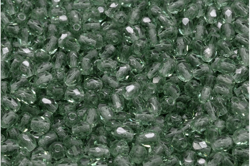 ファセット加工ビーズ ラウンド、透明グリーン(50560)、ボヘミアクリスタルガラス、チェコ共和国