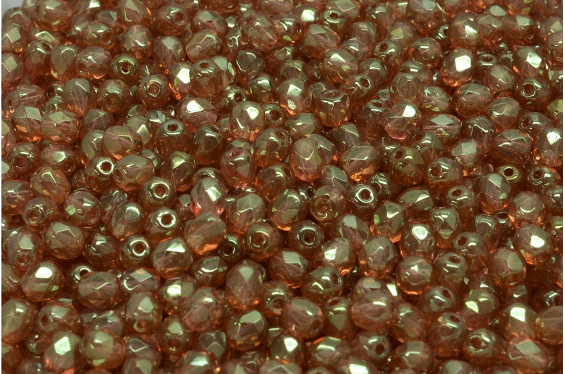 多面圆形火抛光珠,水晶光泽红色全涂层 (00030-14495),玻璃,捷克共和国