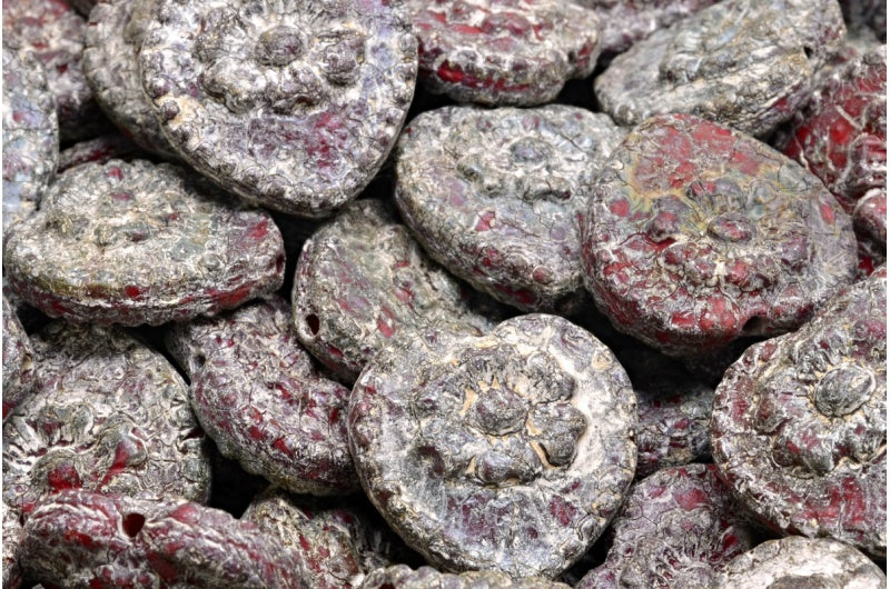 奥特莱斯 10克玫瑰心形珠子,不透明红色蚀刻毕加索(93200-etch-43400),玻璃,捷克共和国