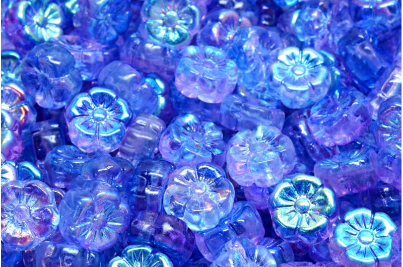 Mallow Flower, Crystal Glossy Blue Violet (00030-48102), Glass, Czech Republic