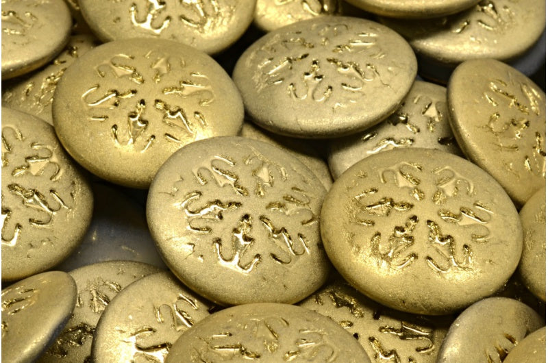 スノーフレークカボションビーズ、クリスタルマットゴールド(00030-84100-26441)、ガラス、チェコ共和国